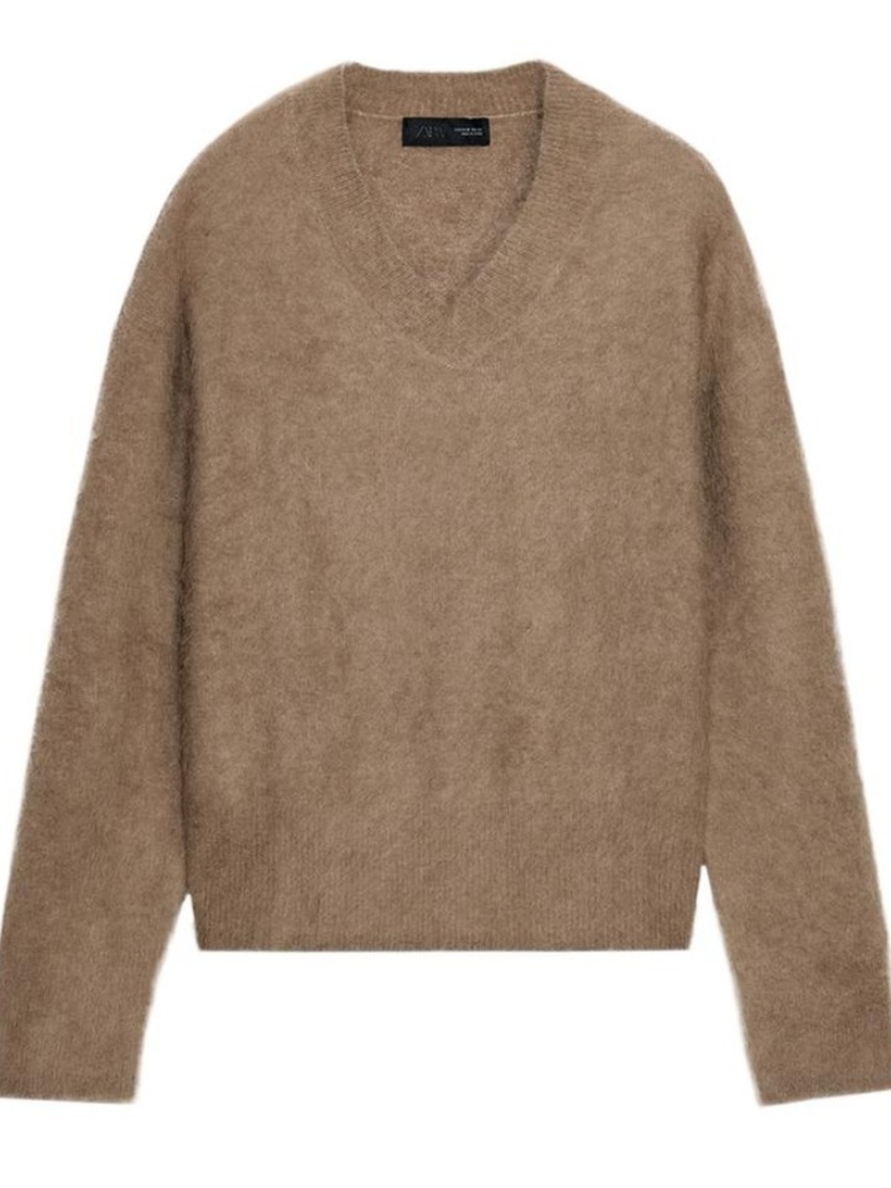 NWT Zara Brushed Effect Knit Laine Wool Alpaca Blend V-neck Sweater In Tan - XL